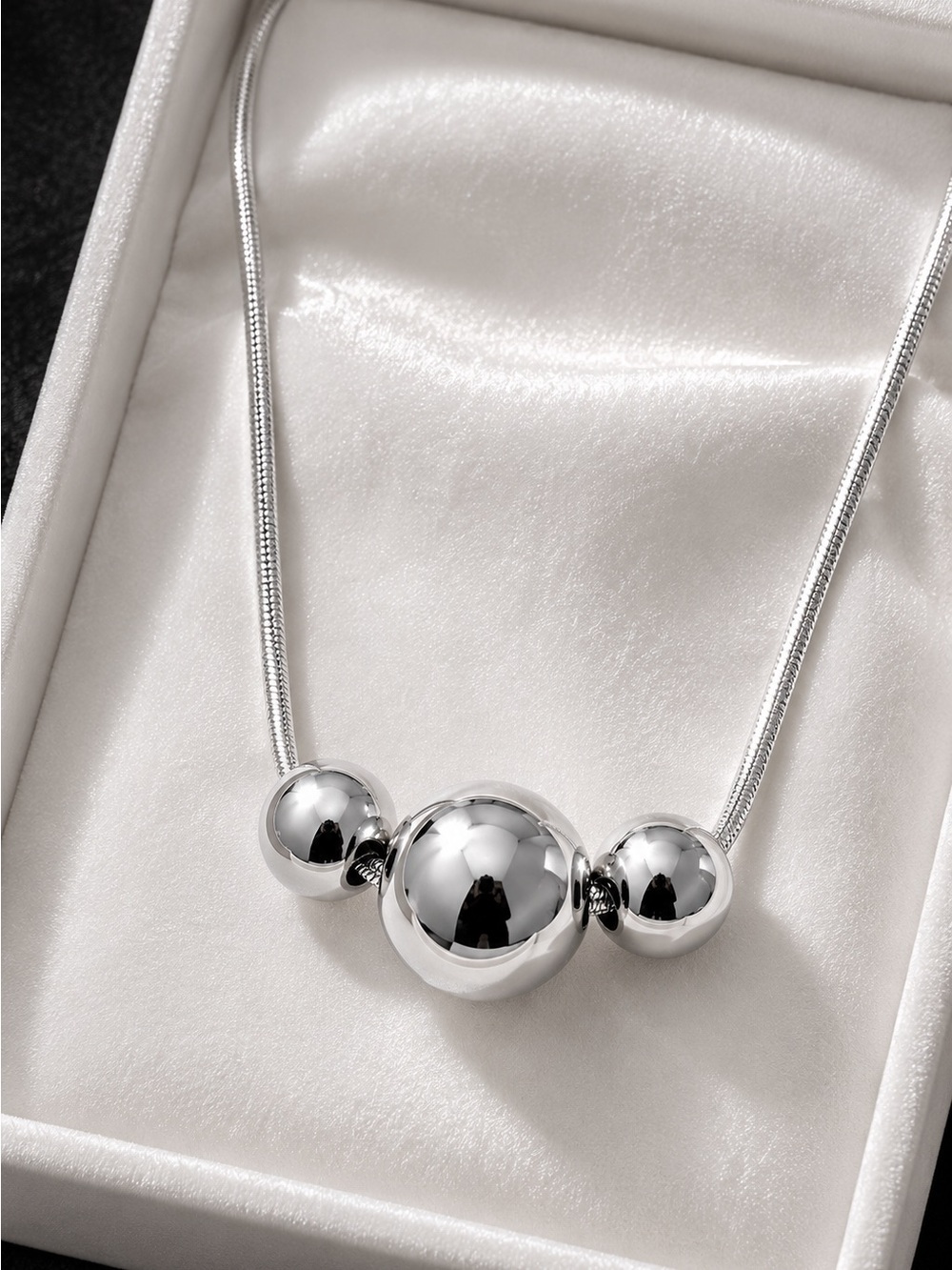 Anthropologie Silver Triple Bead Pendant Necklace